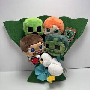Ruz Minecraft 5pc Plush Bouquet Valentine Day Creeper Steve Zombie Chicken Alex